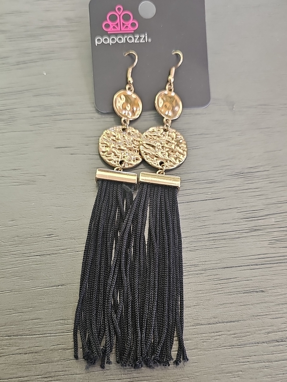 paparazzi Gold and Black Long Tassel Earrings